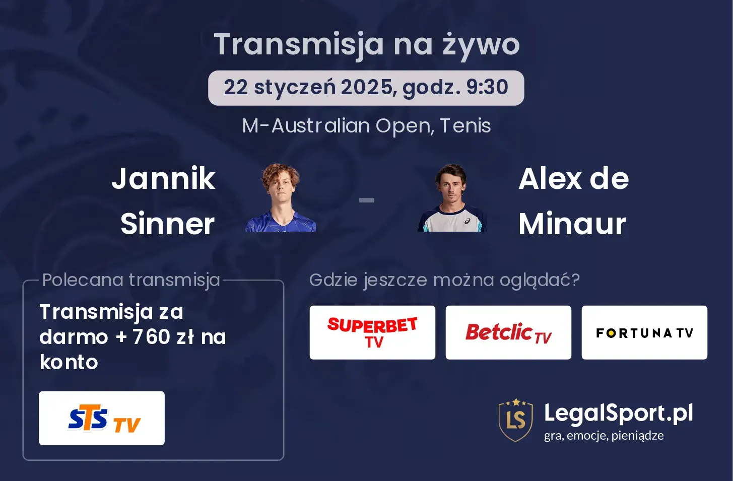 Jannik Sinner - Alex de Minaur transmisja na żywo