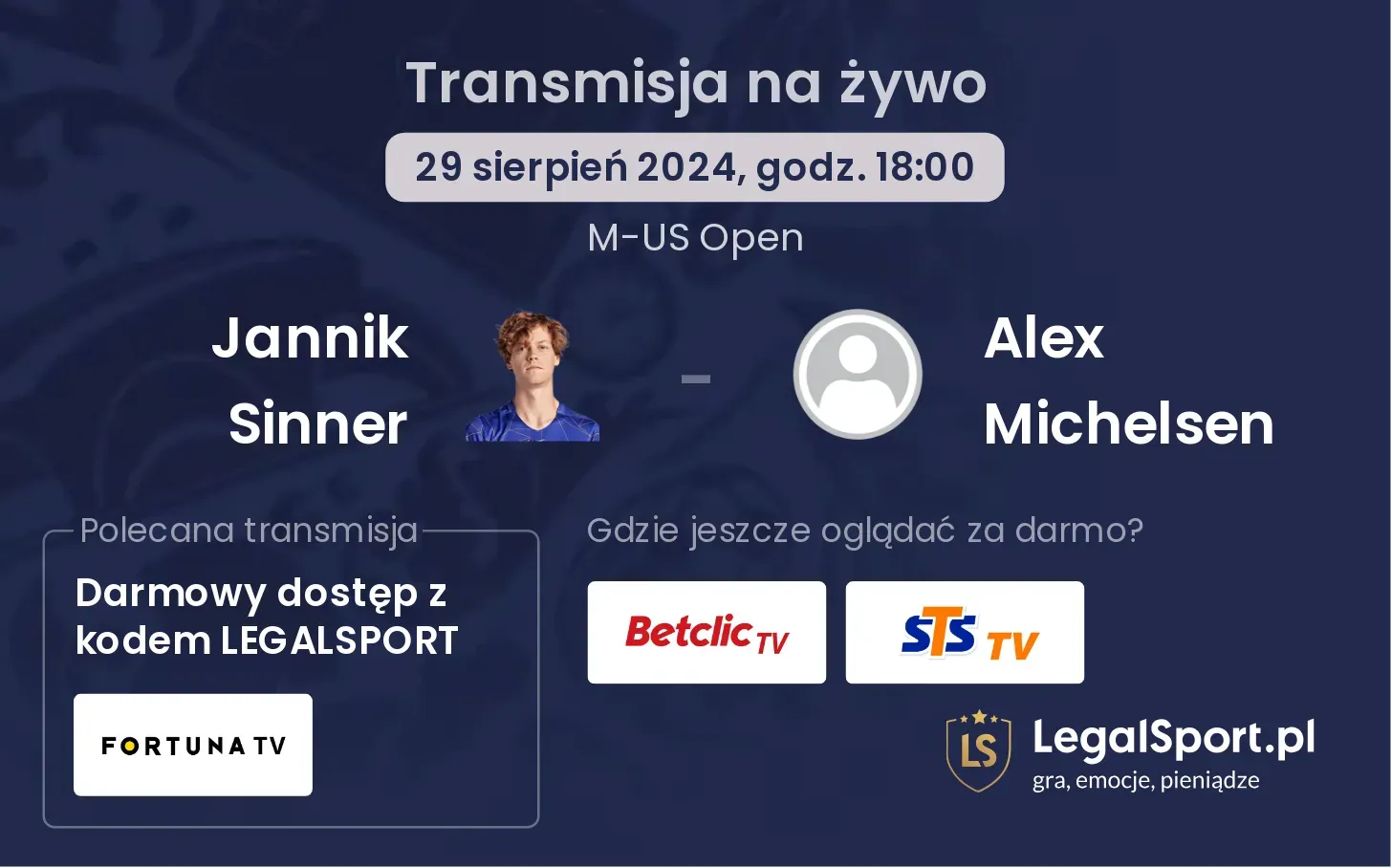 Jannik Sinner - Alex Michelsen transmisja na żywo