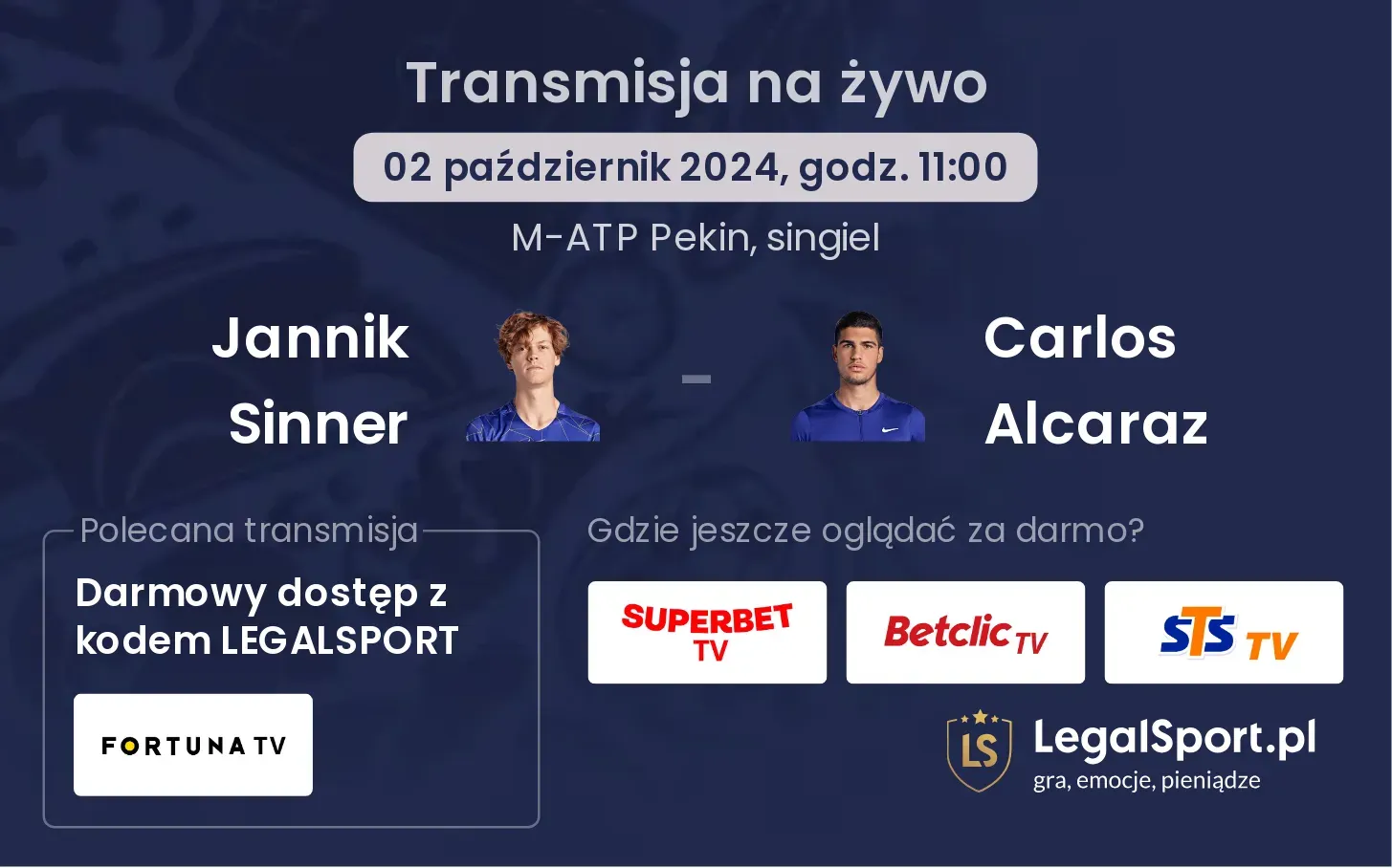 Jannik Sinner - Carlos Alcaraz gdzie oglądać? 02.10, godz. 11:00