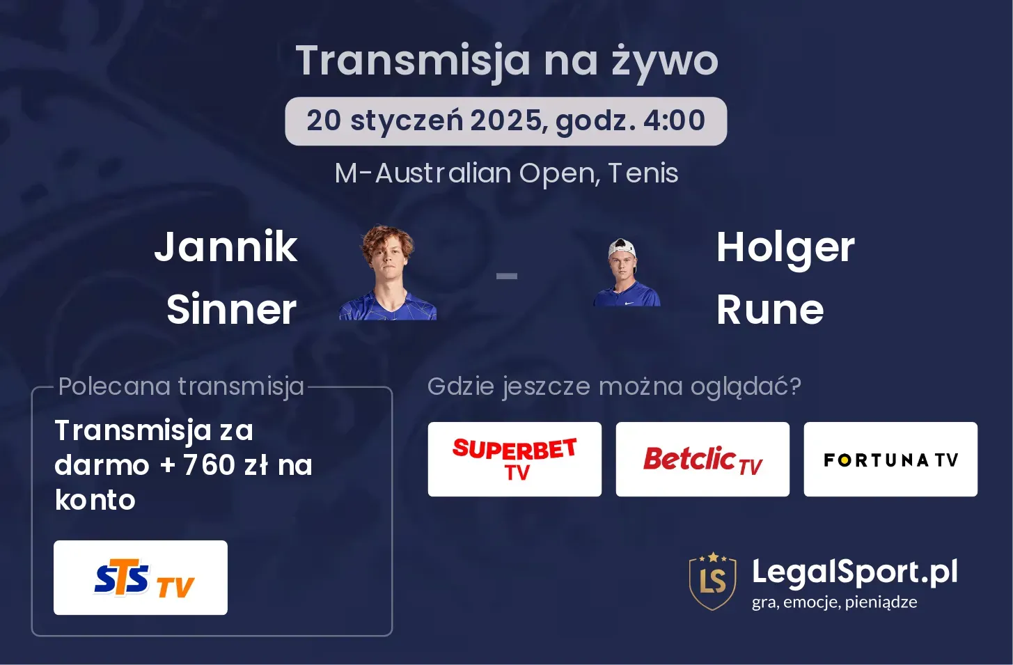 Jannik Sinner - Holger Rune transmisja na żywo