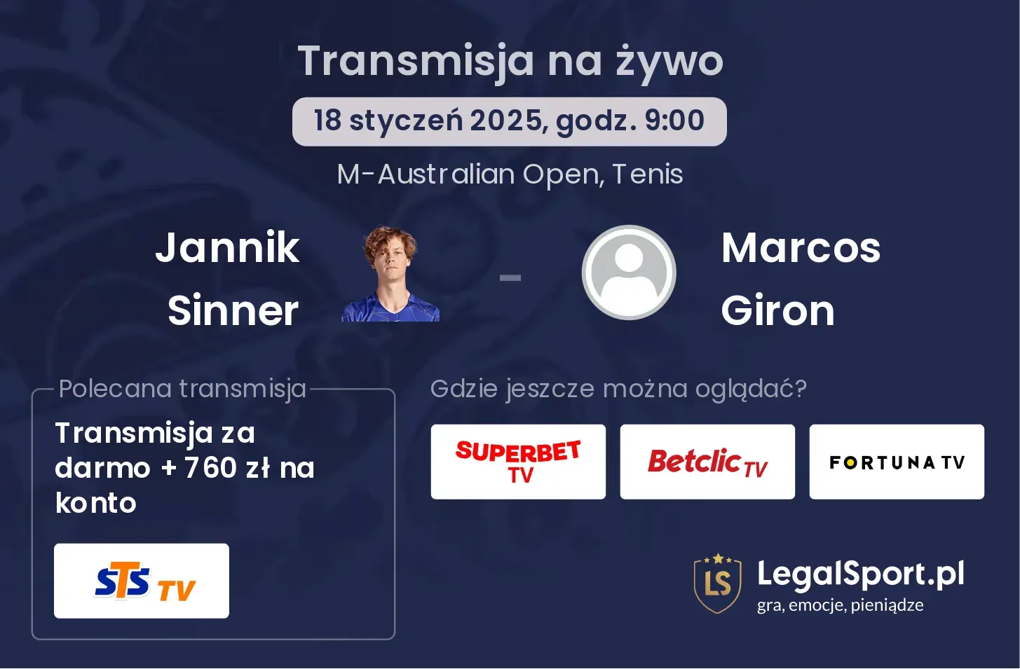 Jannik Sinner - Marcos Giron transmisja na żywo