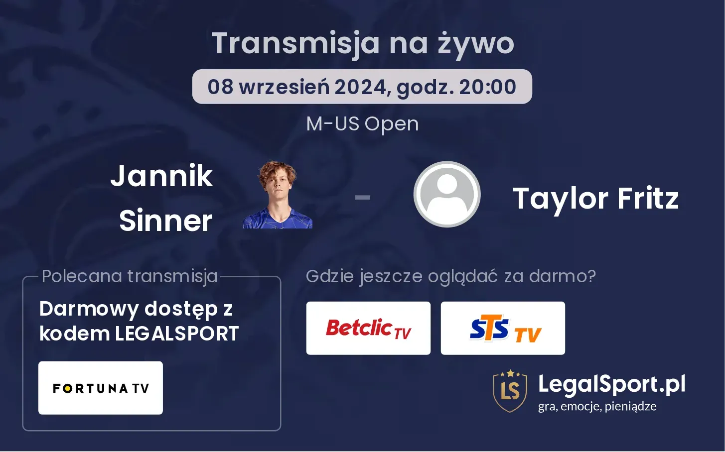 Jannik Sinner - Taylor Fritz transmisja na żywo