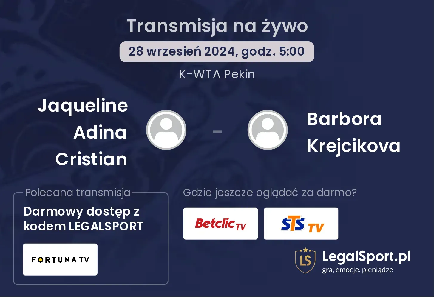 Jaqueline Adina Cristian - Barbora Krejcikova transmisja na żywo