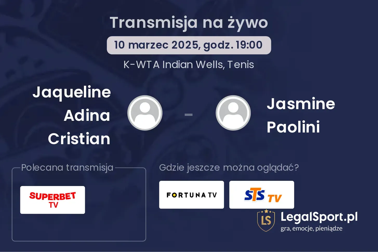 Jaqueline Adina Cristian - Jasmine Paolini gdzie oglądać transmisję?