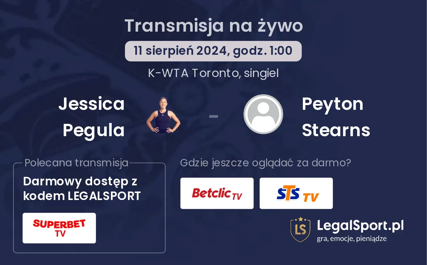 Jessica Pegula - Peyton Stearns transmisja na żywo