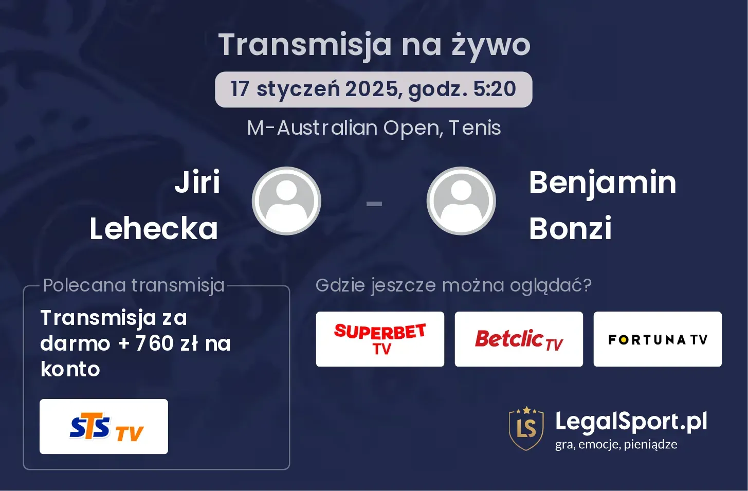 Jiri Lehecka - Benjamin Bonzi transmisja na żywo