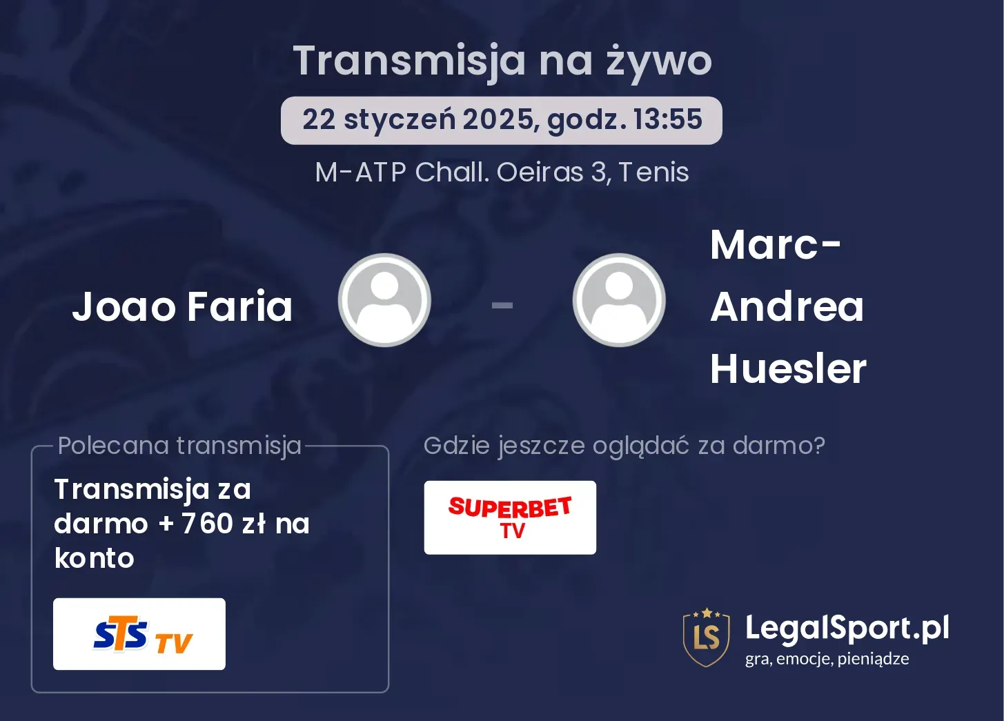 Joao Faria - Marc-Andrea Huesler transmisja na żywo