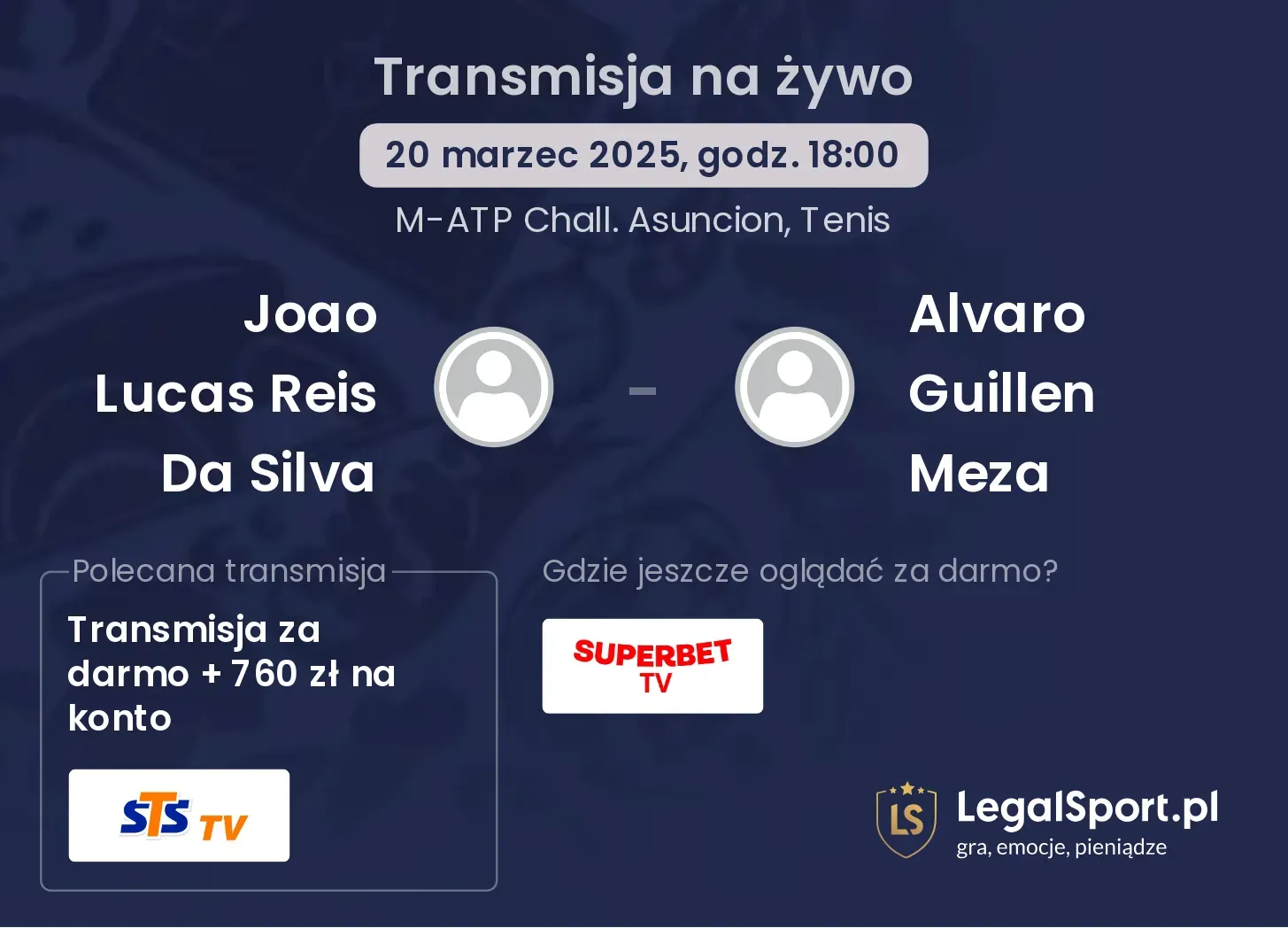 Joao Lucas Reis Da Silva - Alvaro Guillen Meza transmisja na żywo