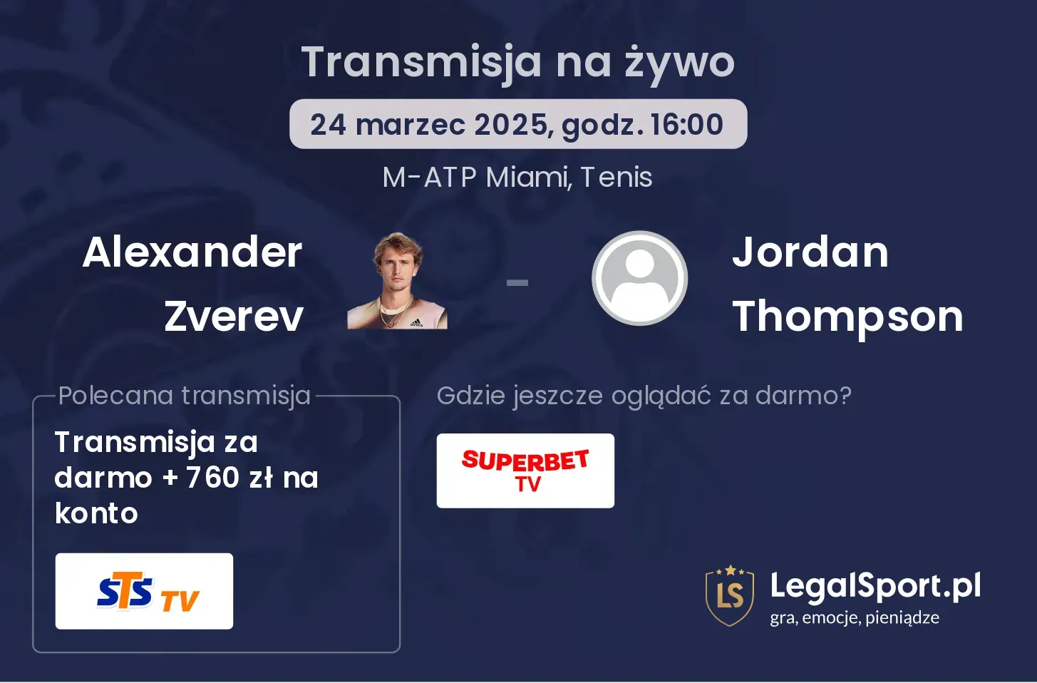 Alexander Zverev - Jordan Thompson gdzie oglądać?