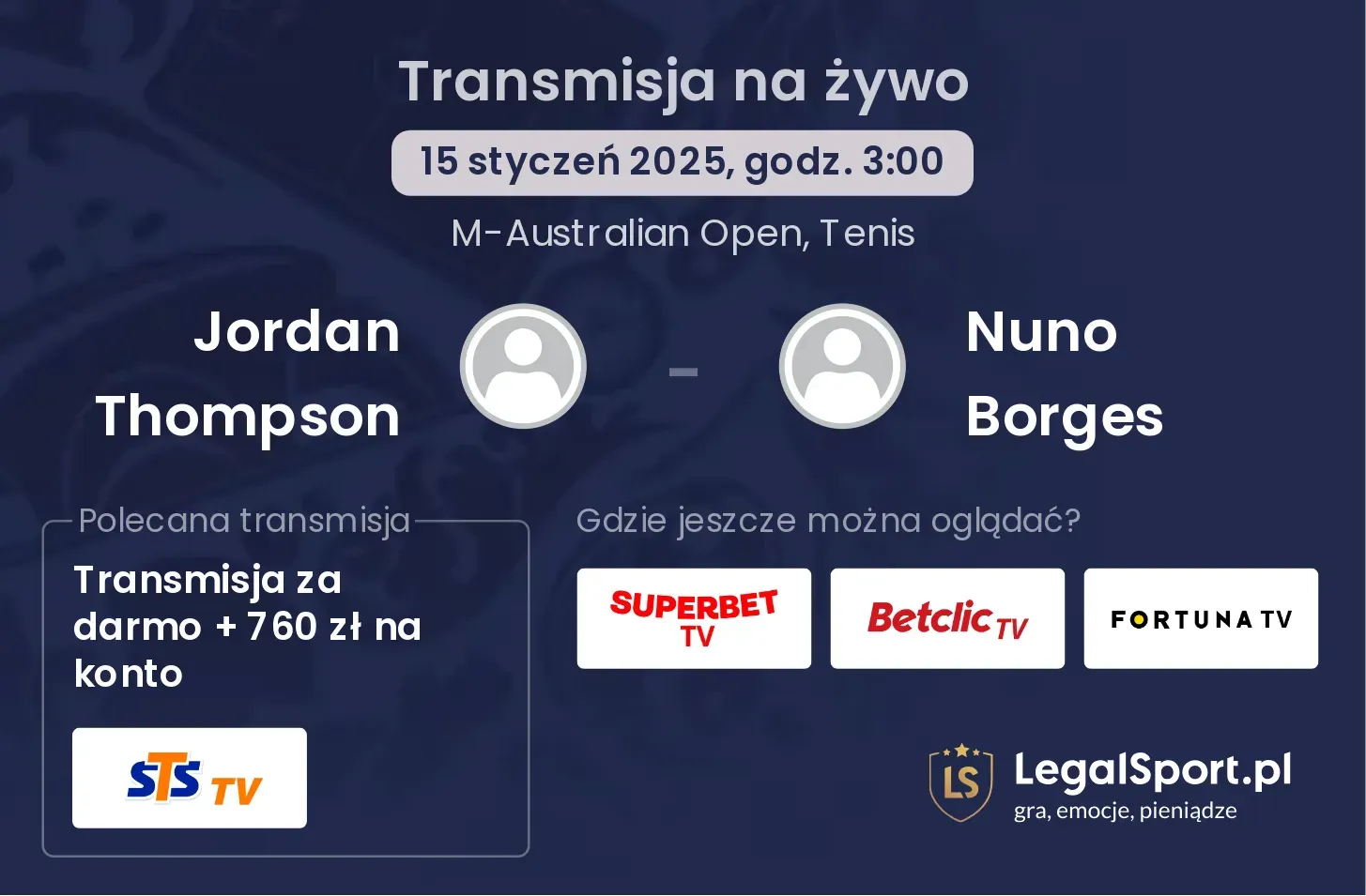 Jordan Thompson - Nuno Borges transmisja na żywo