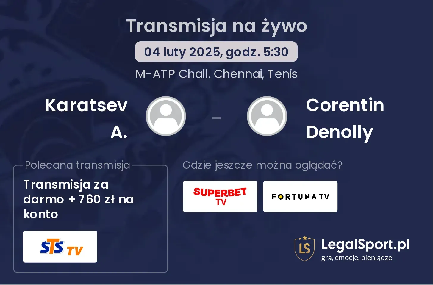 Karatsev A. - Corentin Denolly transmisja na żywo