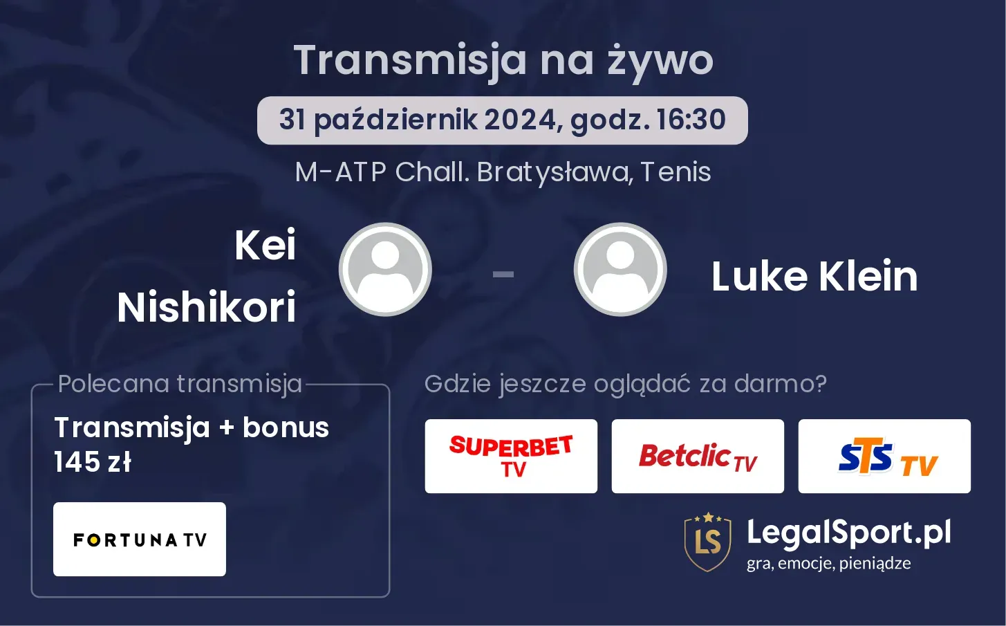 Kei Nishikori - Luke Klein gdzie oglądać? 31.10, godz. 16:30