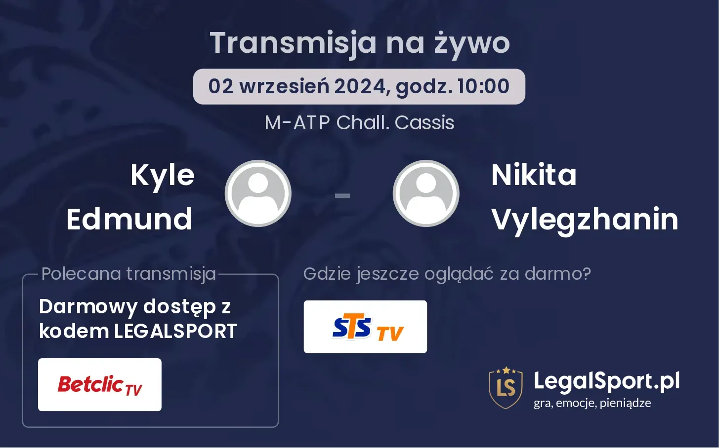 Kyle Edmund - Nikita Vylegzhanin gdzie oglądać? 02.09, godz. 10:00