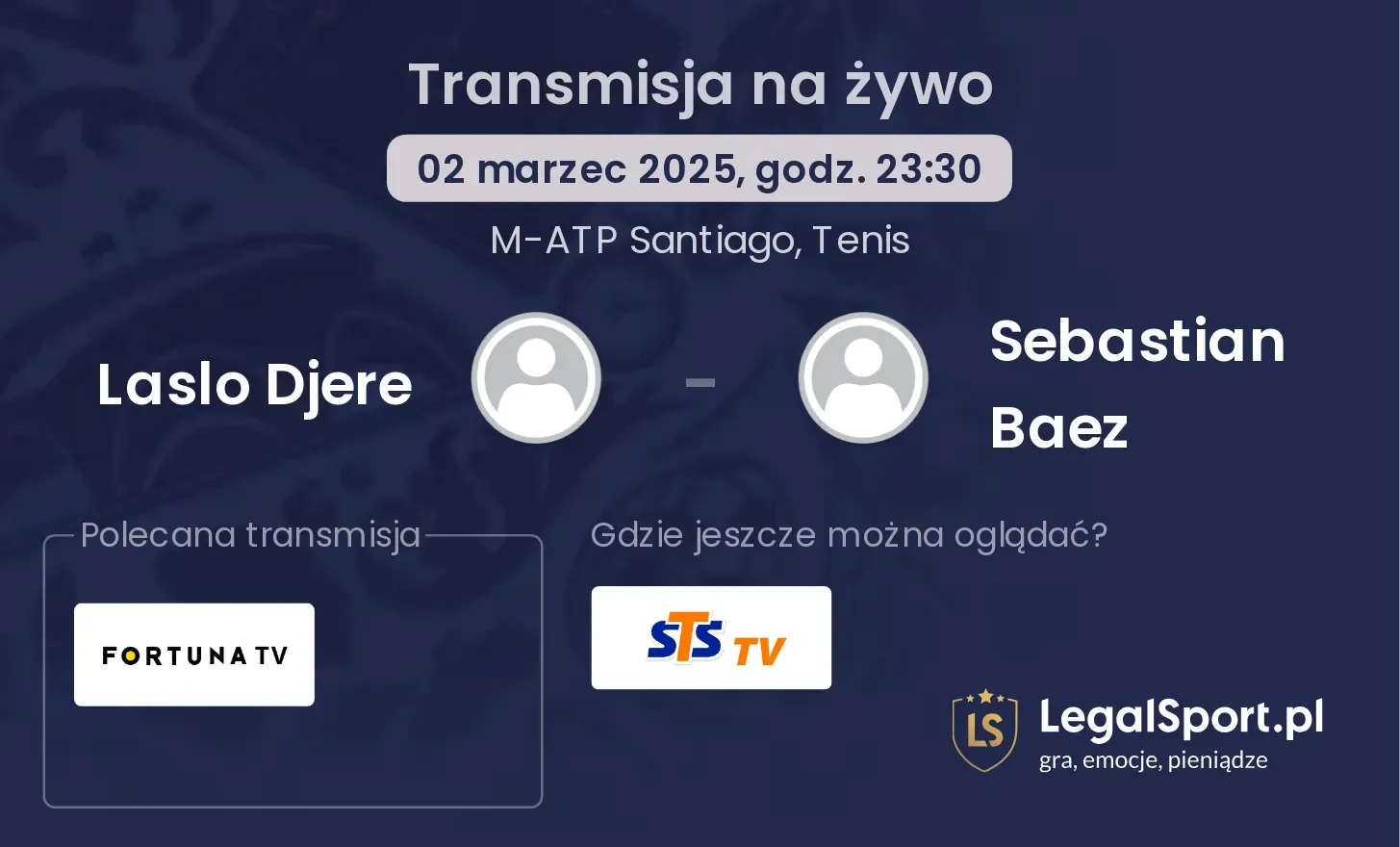 Laslo Djere - Sebastian Baez transmisja na żywo