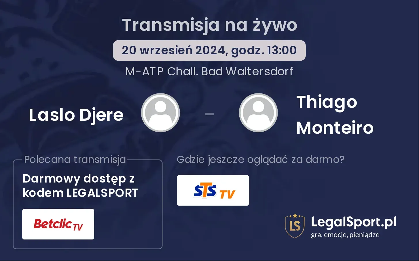 Laslo Djere - Thiago Monteiro gdzie oglądać? 20.09, godz. 13:00