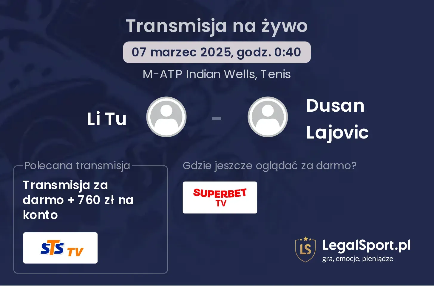 Li Tu - Dusan Lajovic transmisja na żywo