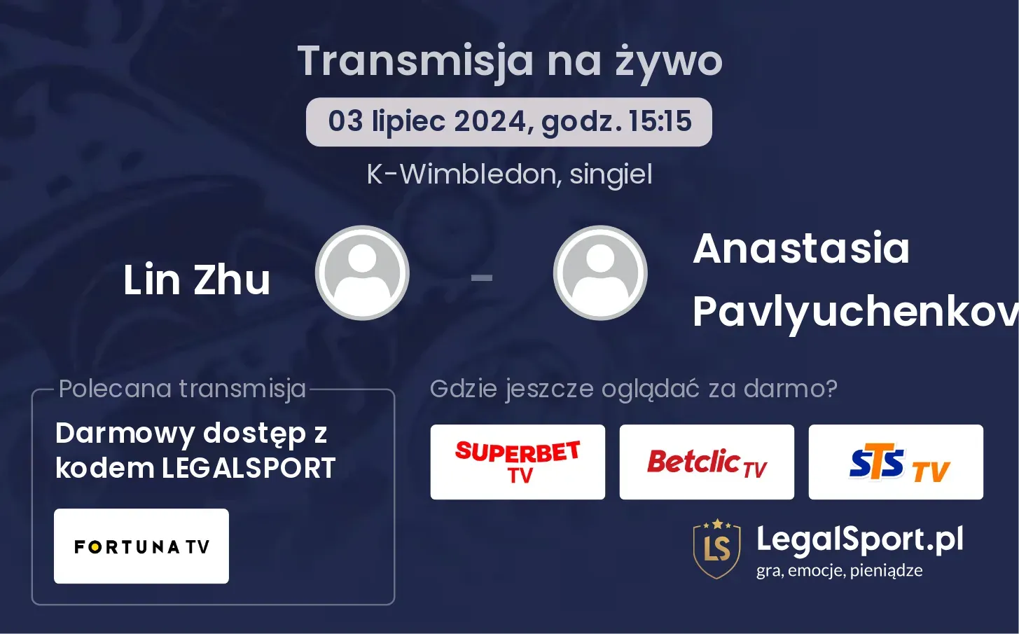 Lin Zhu - Anastasia Pavlyuchenkova gdzie oglądać? Transmisja online za darmo (03.07, godz. 15:15)