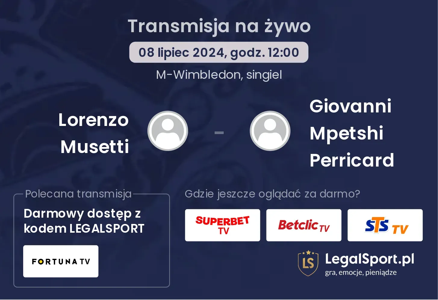 Lorenzo Musetti - Giovanni Mpetshi Perricard gdzie oglądać? Transmisja online za darmo (08.07, godz. 12:00)