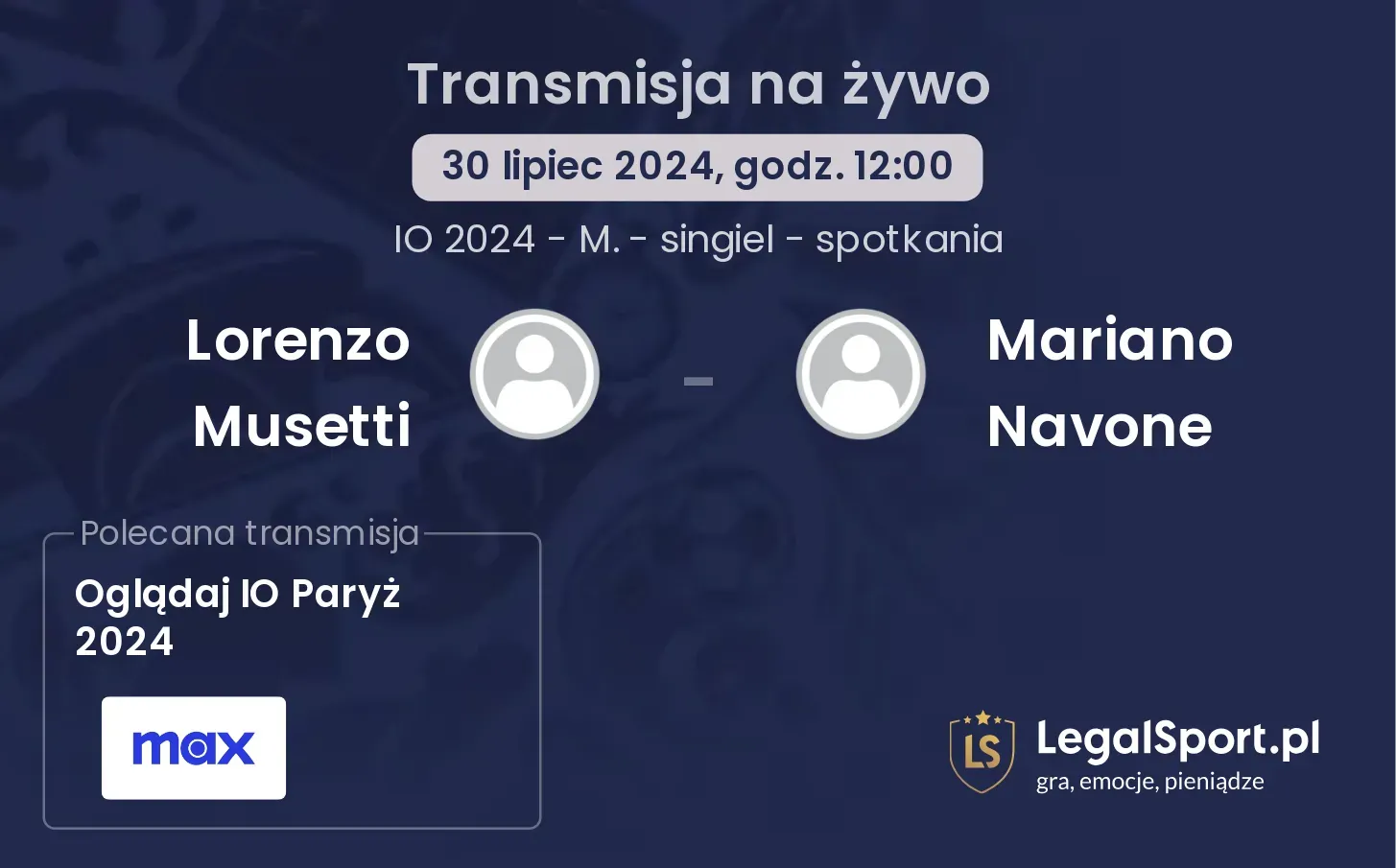 Lorenzo Musetti - Mariano Navone gdzie oglądać? (30.07, godz. 12:00)