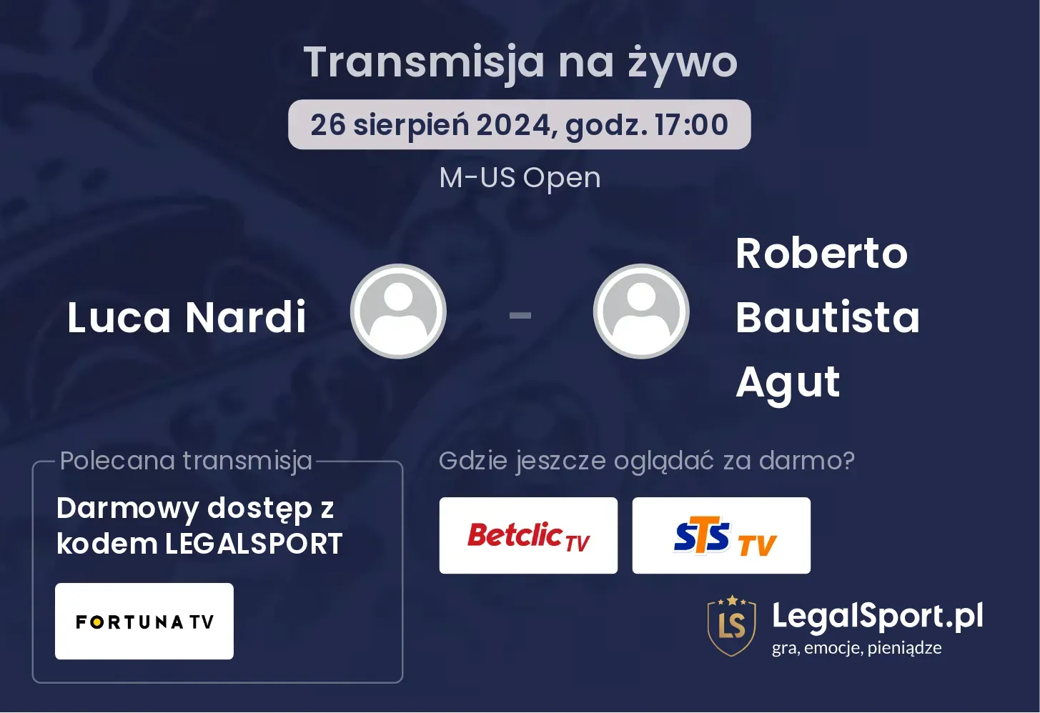 Luca Nardi - Roberto Bautista Agut transmisja na żywo