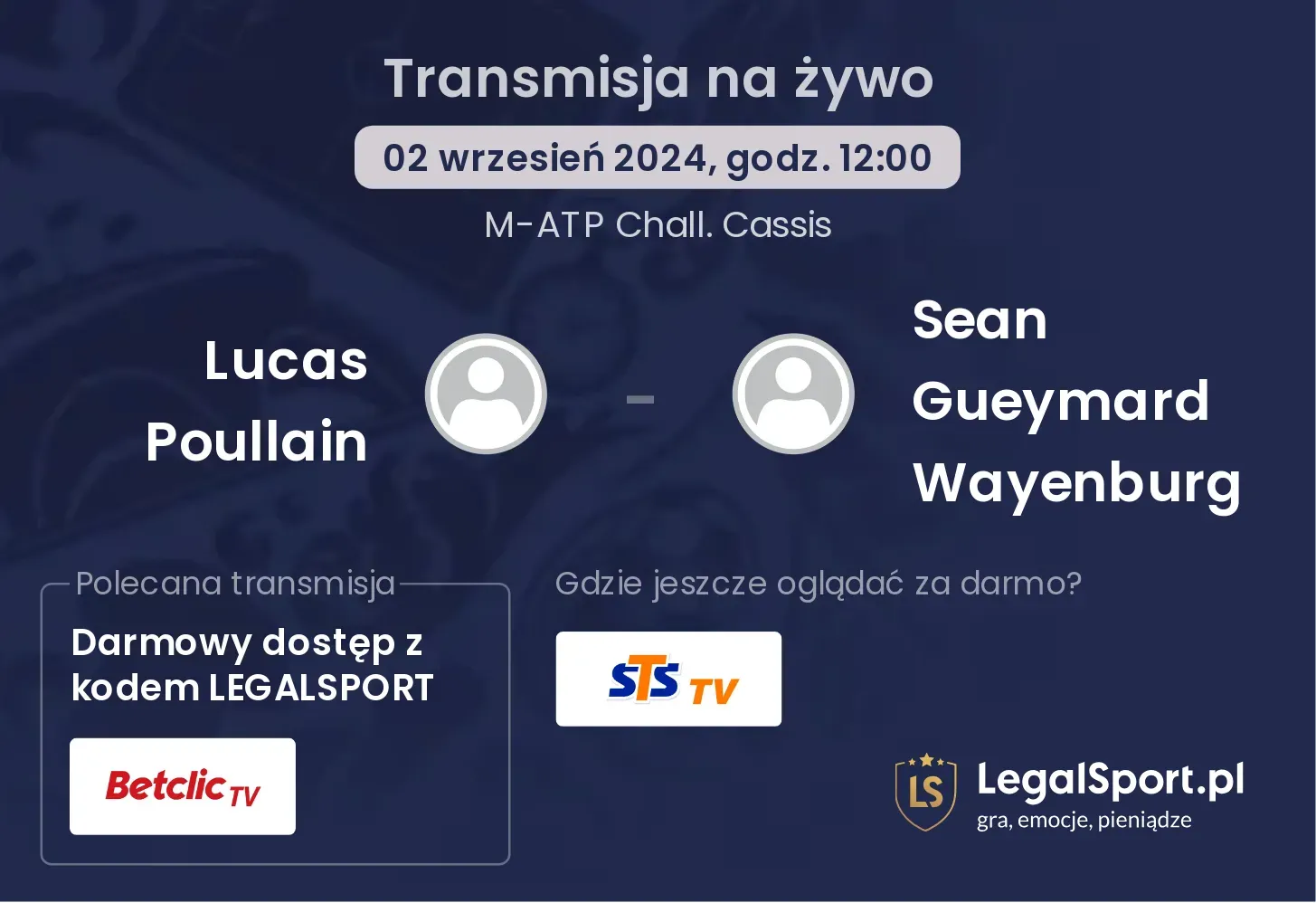 Lucas Poullain - Sean Gueymard Wayenburg gdzie oglądać? 02.09, godz. 12:00