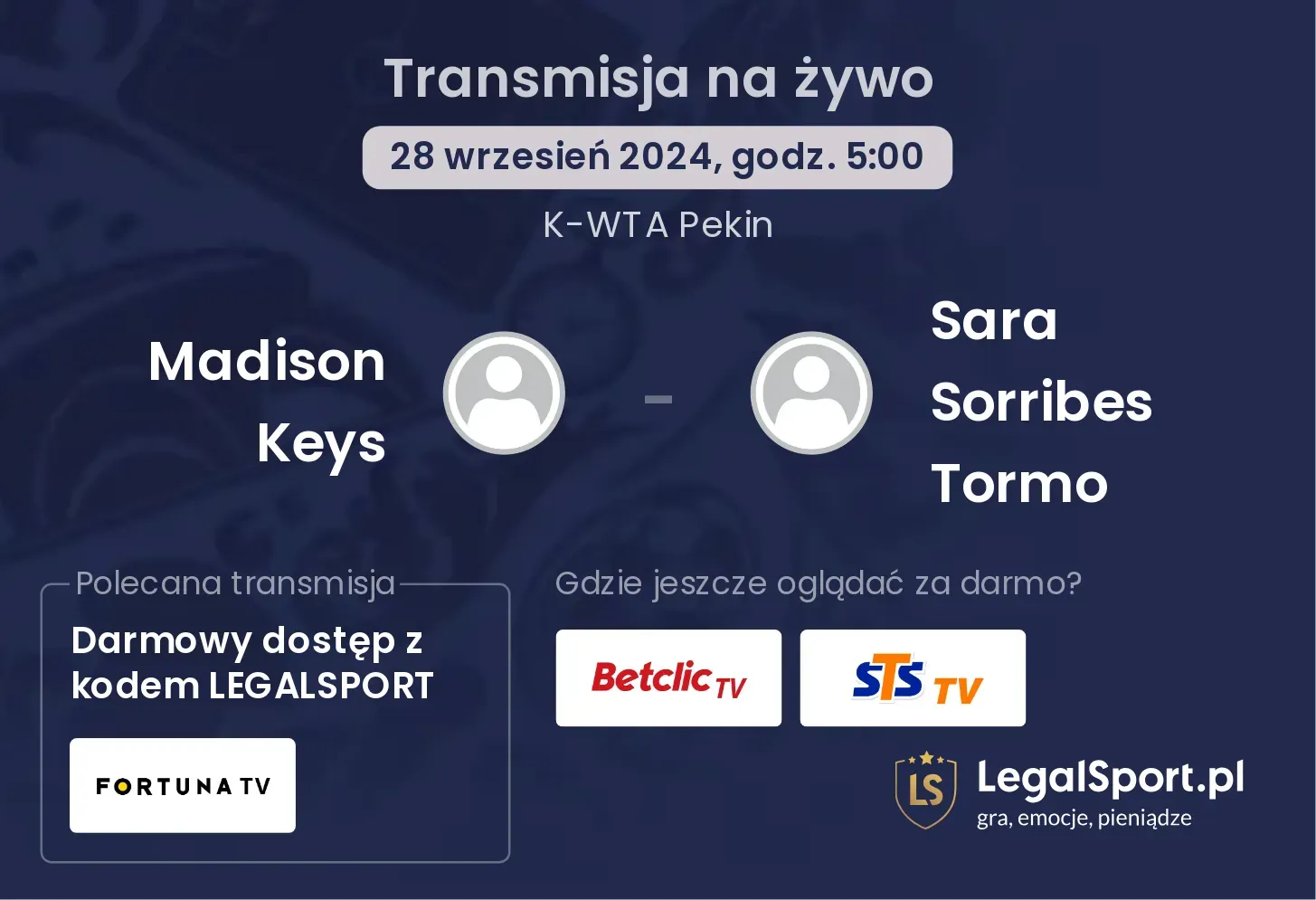 Madison Keys - Sara Sorribes Tormo gdzie oglądać? 28.09, godz. 05:00