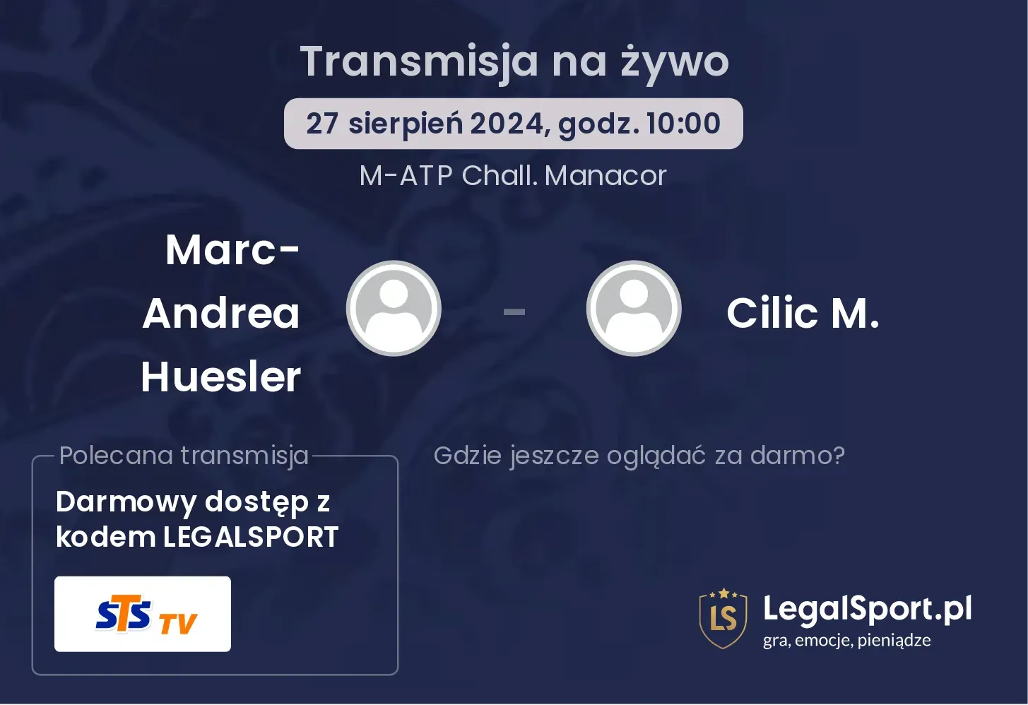 Marc-Andrea Huesler - Cilic M. gdzie oglądać? 27.08, godz. 10:00