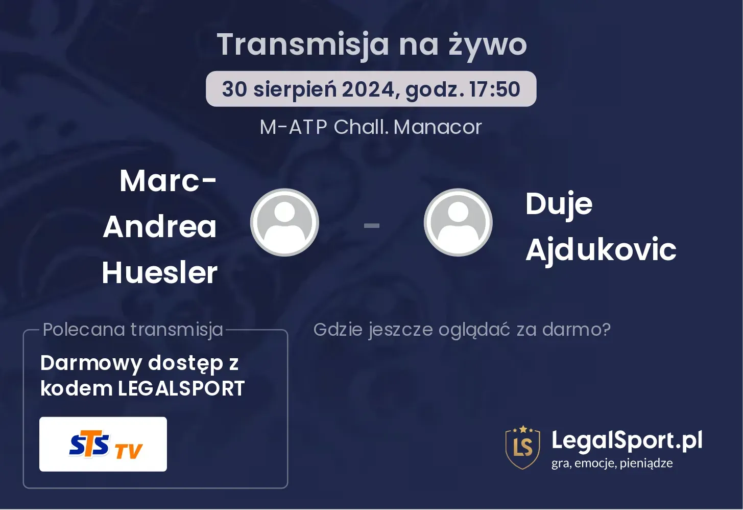 Marc-Andrea Huesler - Duje Ajdukovic transmisja na żywo