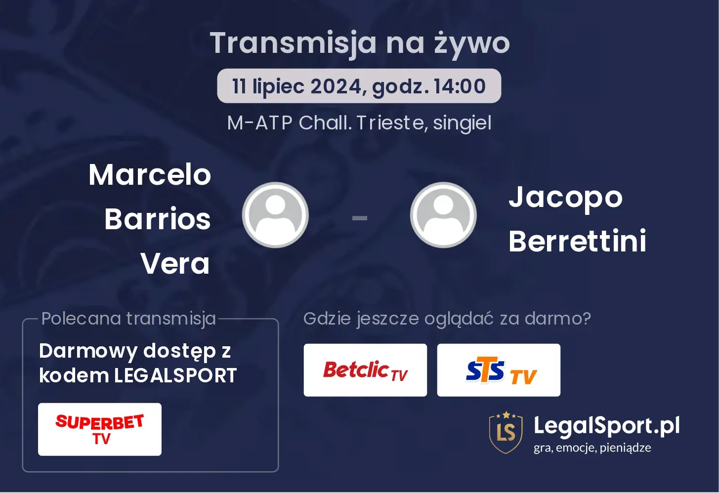 Marcelo Barrios Vera  - Jacopo Berrettini transmisja na żywo