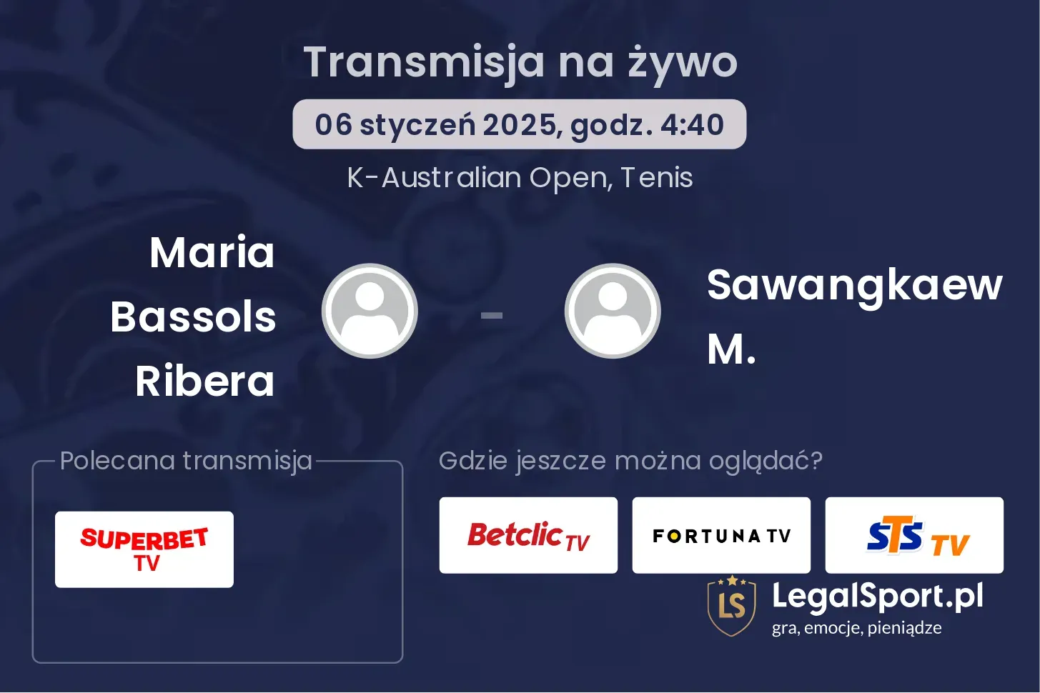 Maria Bassols Ribera - Sawangkaew M. gdzie oglądać transmisję?