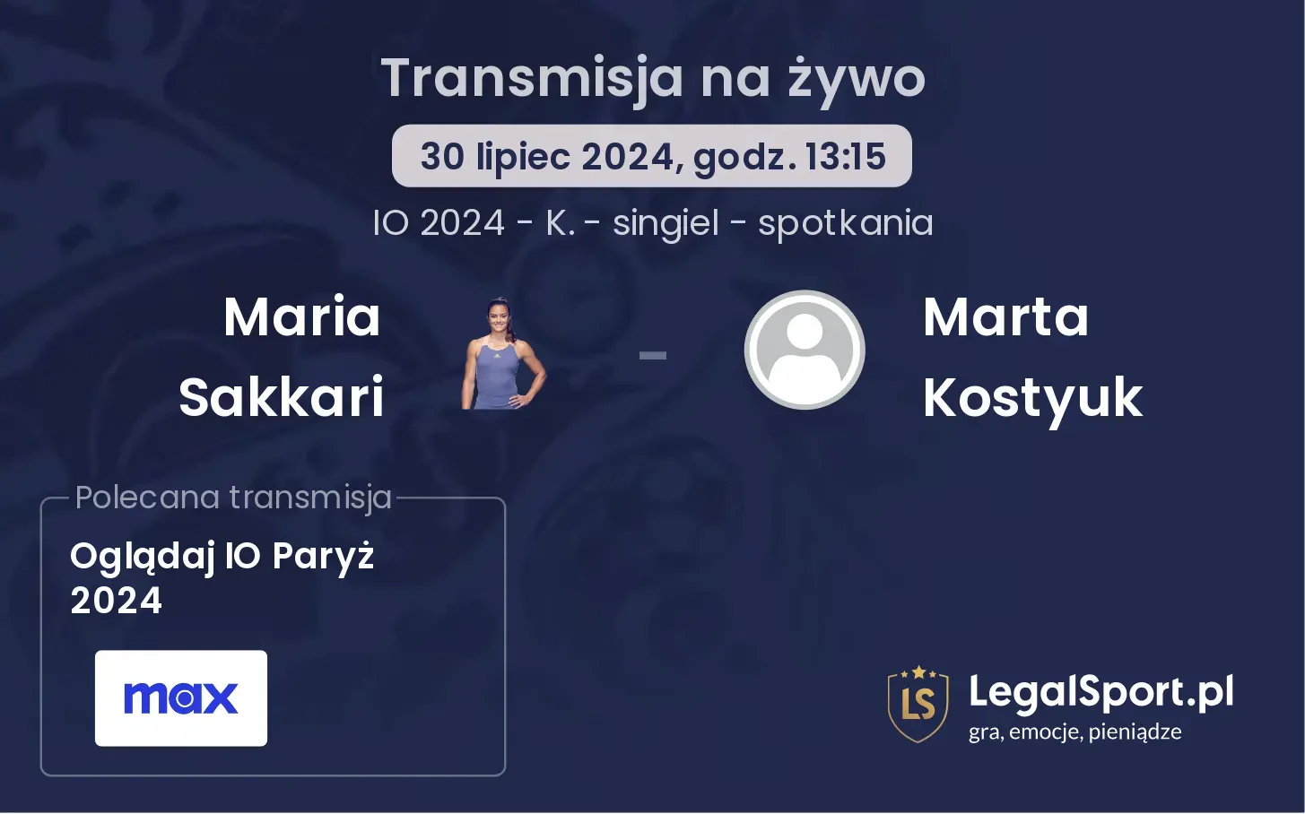 Maria Sakkari - Marta Kostyuk transmisja na żywo