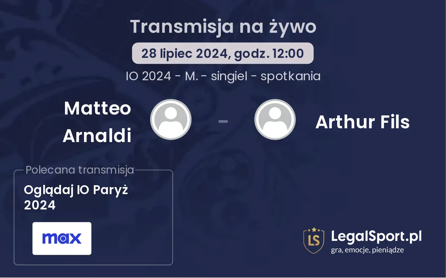 Matteo Arnaldi - Arthur Fils gdzie oglądać? 28.07, godz. 12:00