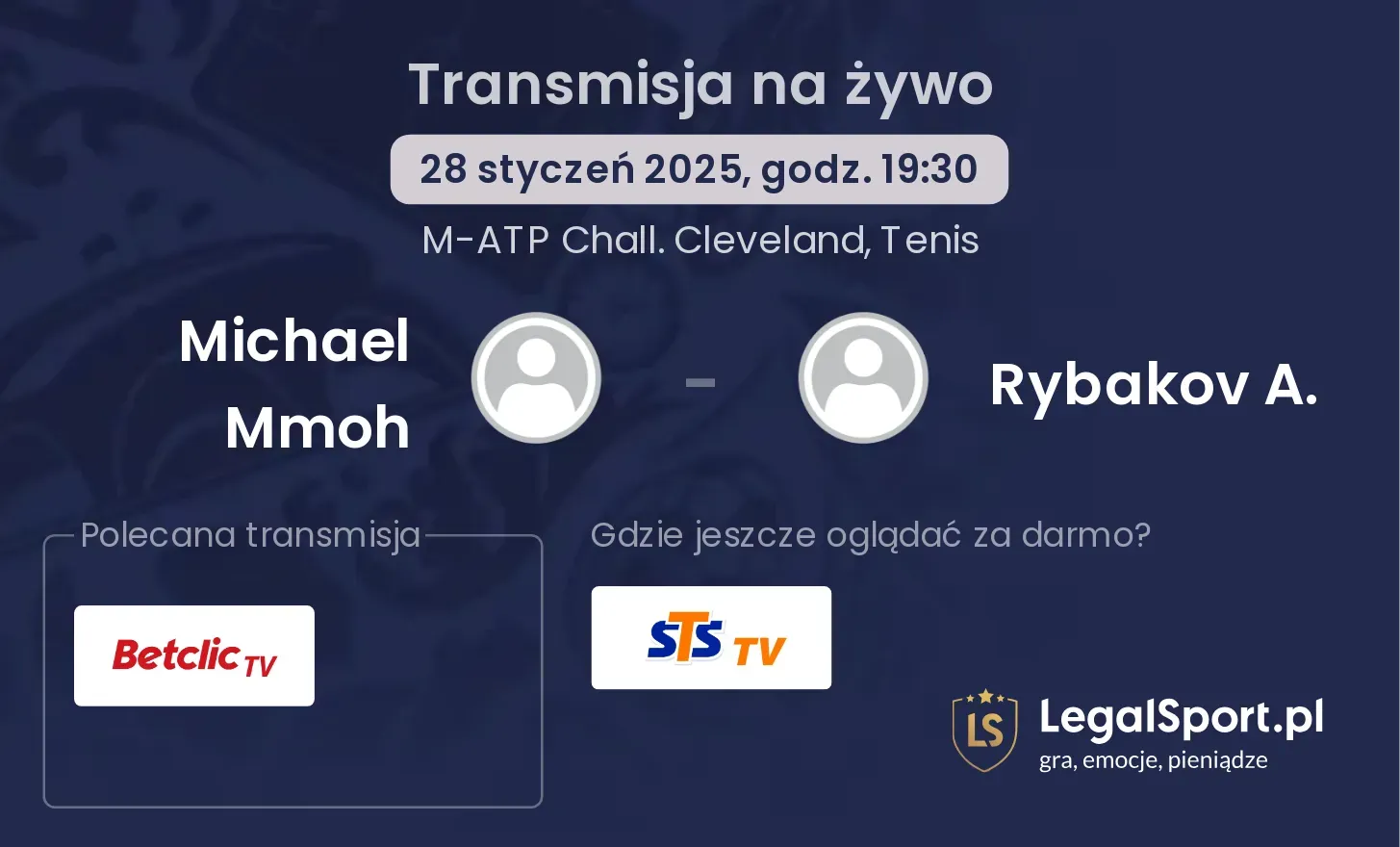 Michael Mmoh - Rybakov A. transmisja na żywo