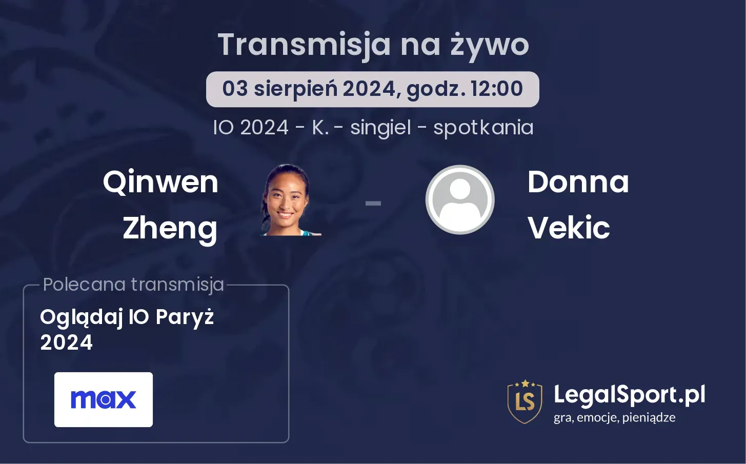 Qinwen Zheng - Donna Vekic transmisja na żywo