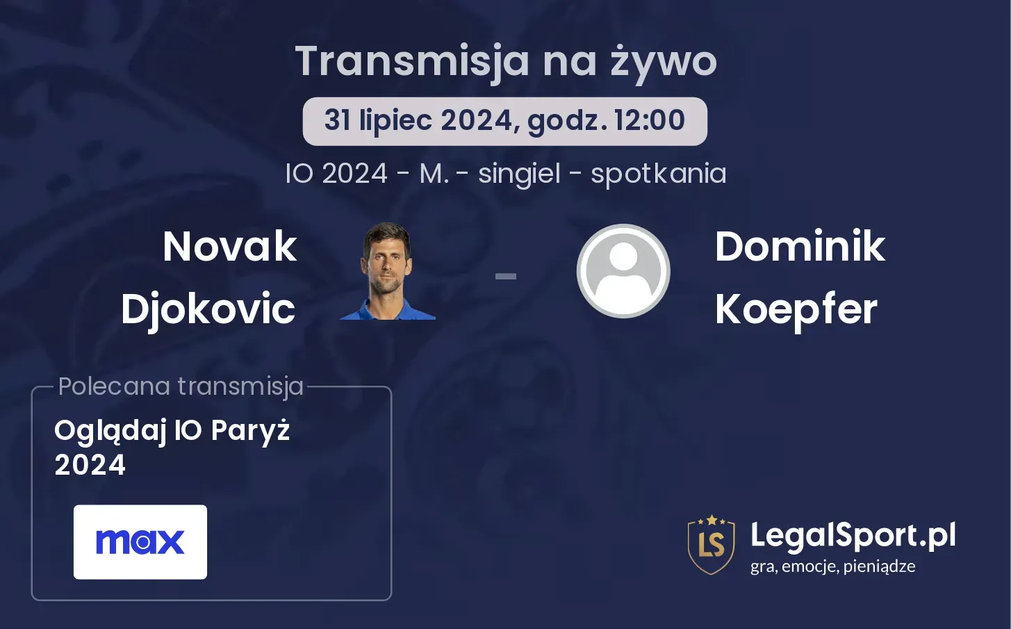 Novak Djokovic - Dominik Koepfer transmisja na żywo