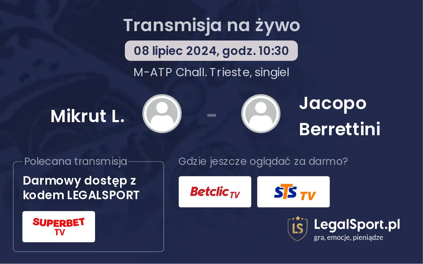 Mikrut L. - Jacopo Berrettini transmisja na żywo