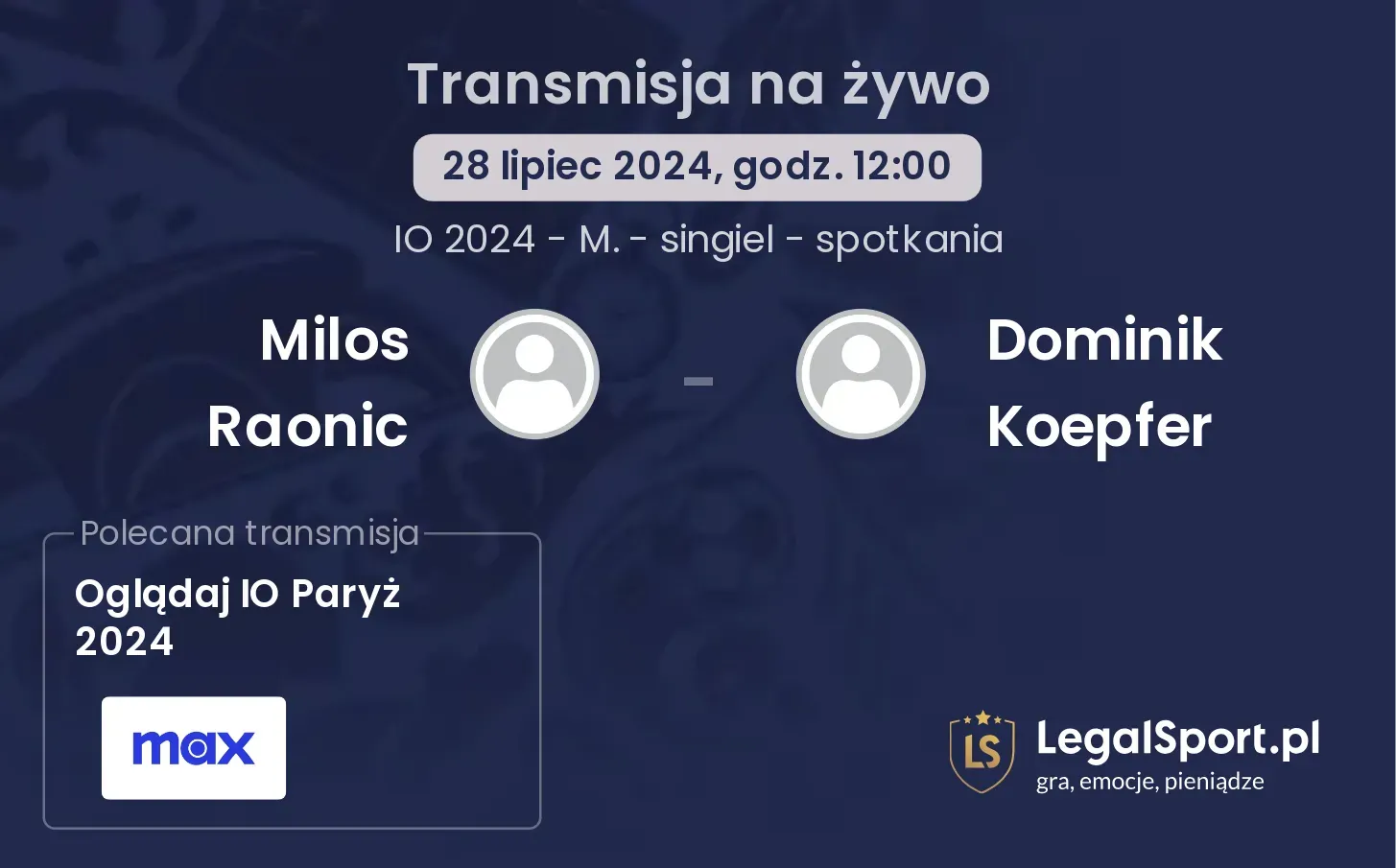 Milos Raonic - Dominik Koepfer gdzie oglądać? (28.07, godz. 12:00)