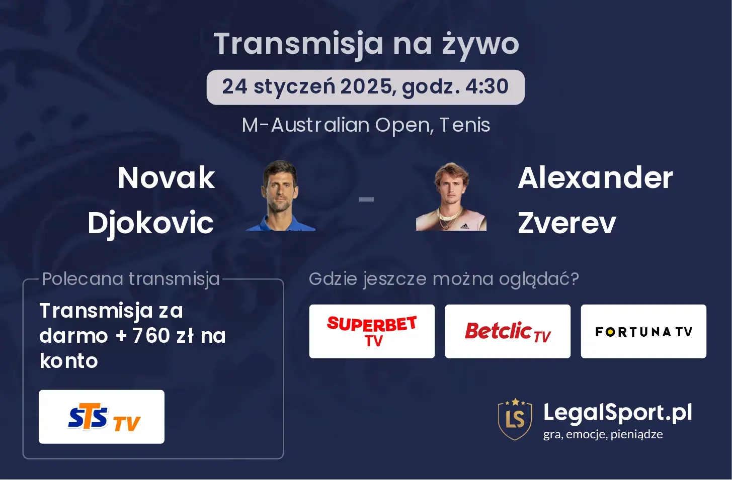 Novak Djokovic - Alexander Zverev transmisja na żywo