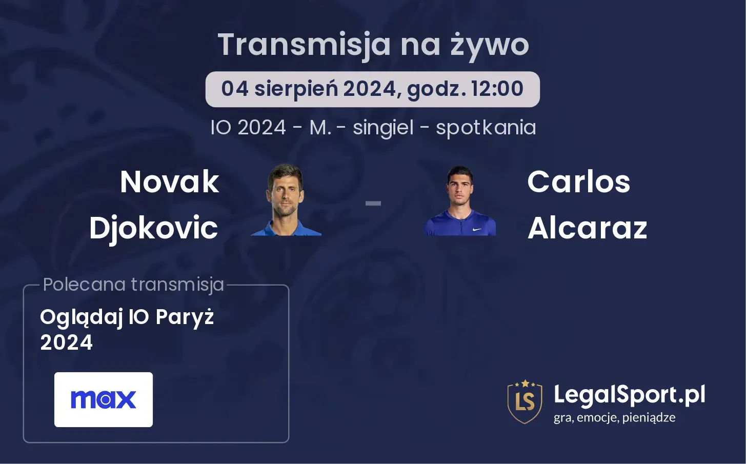 Novak Djokovic - Carlos Alcaraz transmisja na żywo