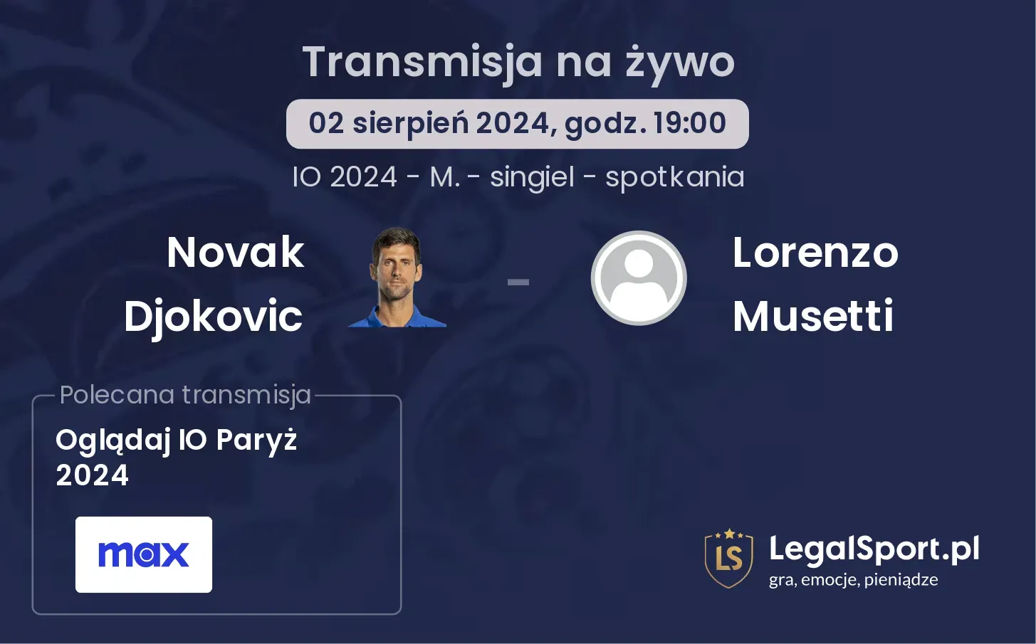 Novak Djokovic - Lorenzo Musetti transmisja na żywo