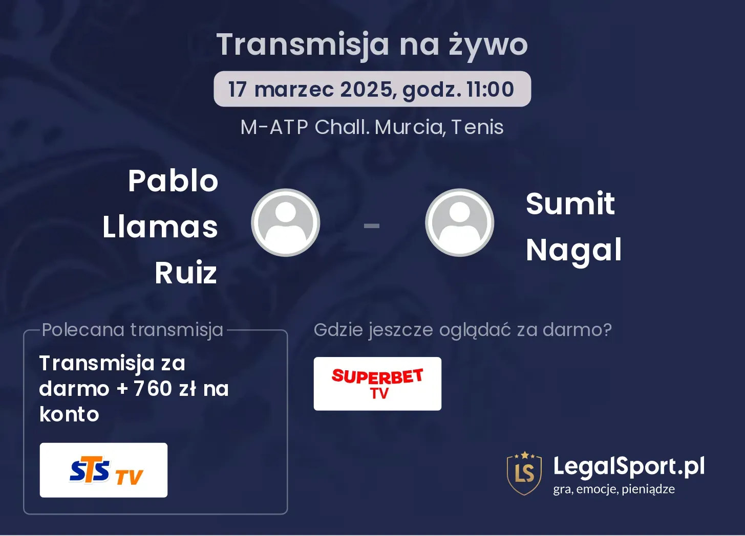 Pablo Llamas Ruiz - Sumit Nagal transmisja na żywo