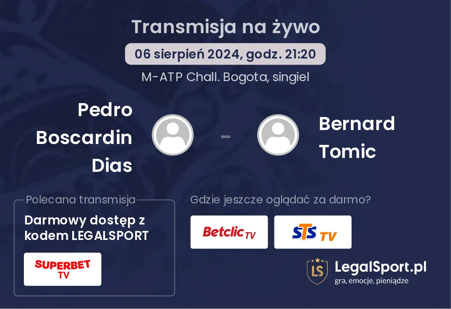 Pedro Boscardin Dias - Bernard Tomic transmisja na żywo