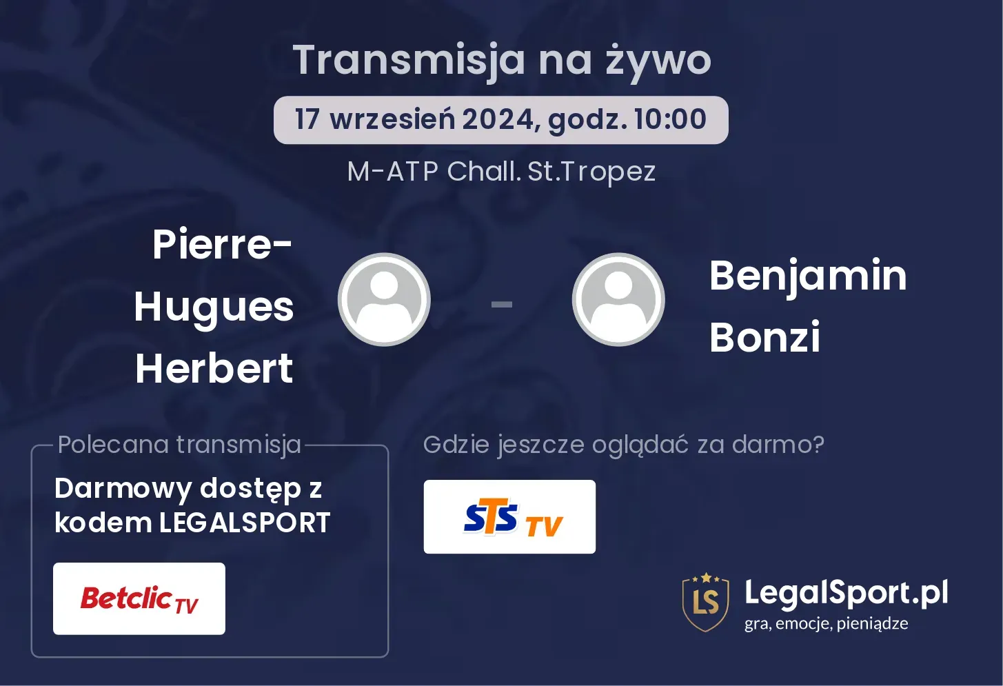 Pierre-Hugues Herbert - Benjamin Bonzi gdzie oglądać? 17.09, godz. 10:00