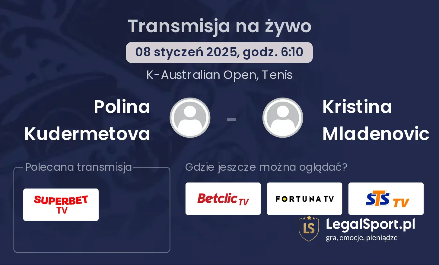 Polina Kudermetova - Kristina Mladenovic transmisja na żywo