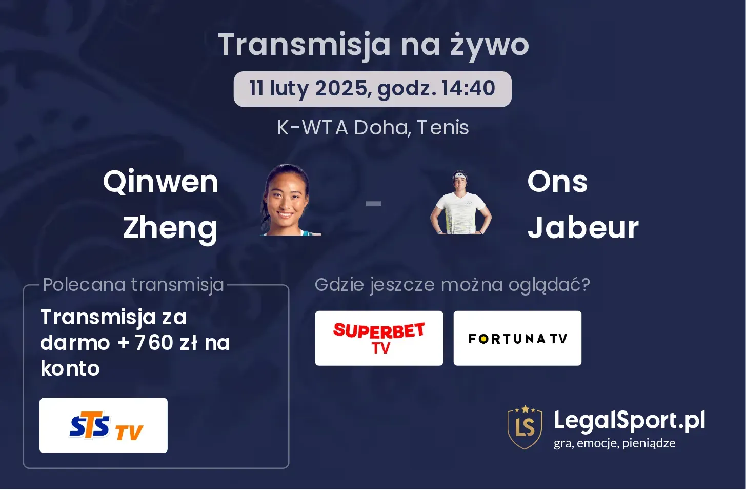 Qinwen Zheng - Ons Jabeur transmisja na żywo