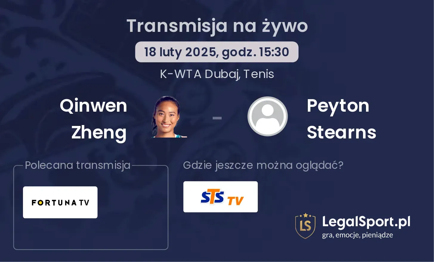 Qinwen Zheng - Peyton Stearns transmisja na żywo