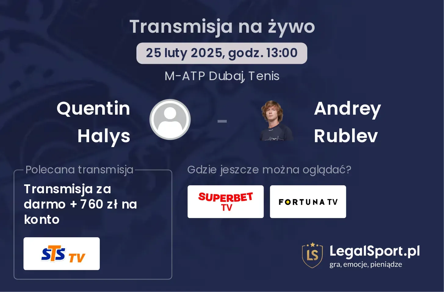 Quentin Halys - Andrey Rublev transmisja na żywo