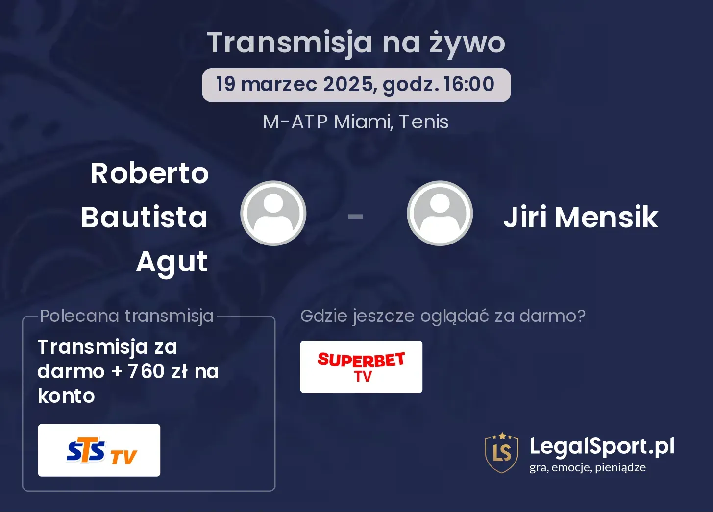 Roberto Bautista Agut - Jiri Mensik transmisja na żywo