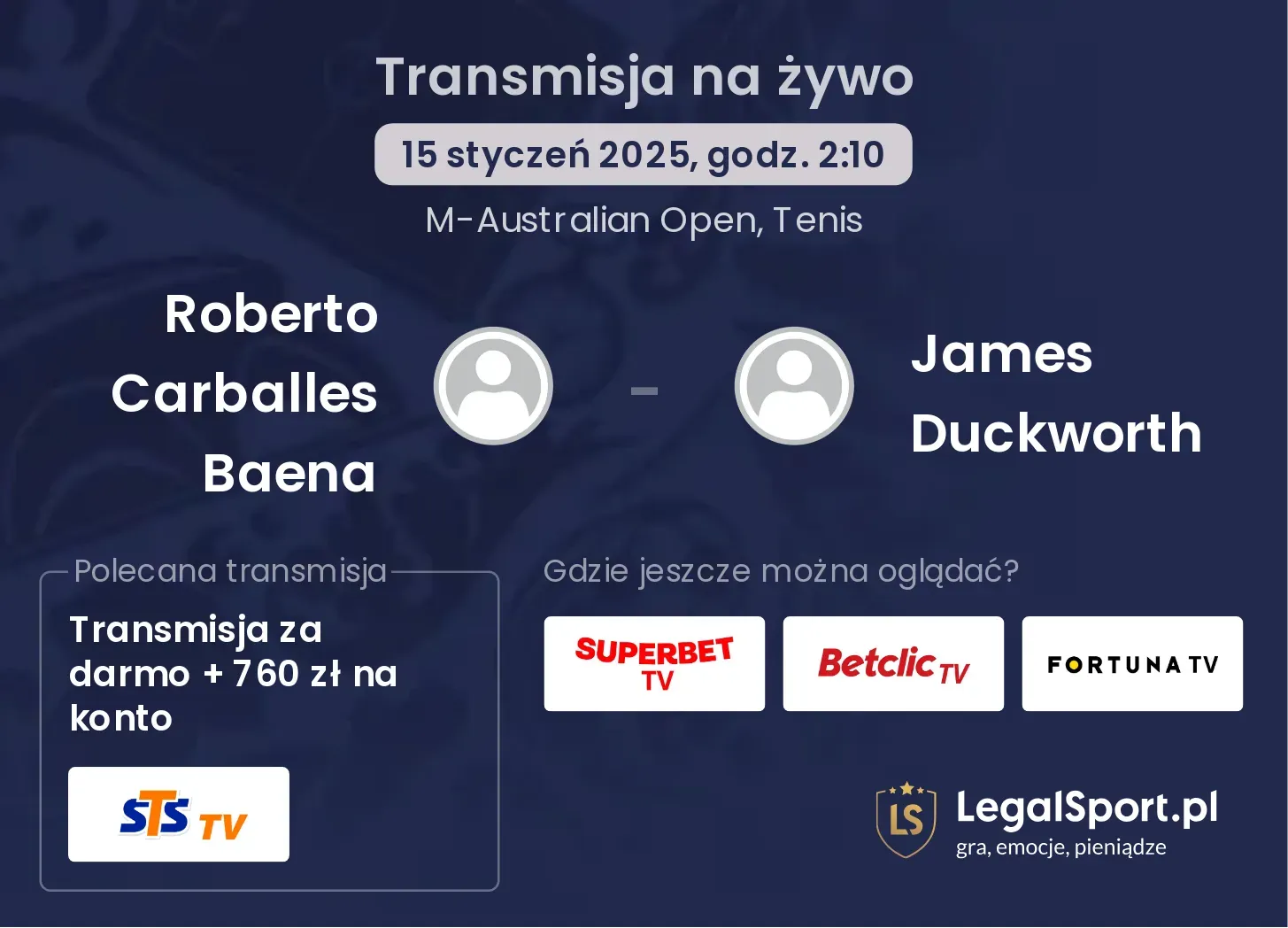 Roberto Carballes Baena - James Duckworth transmisja na żywo