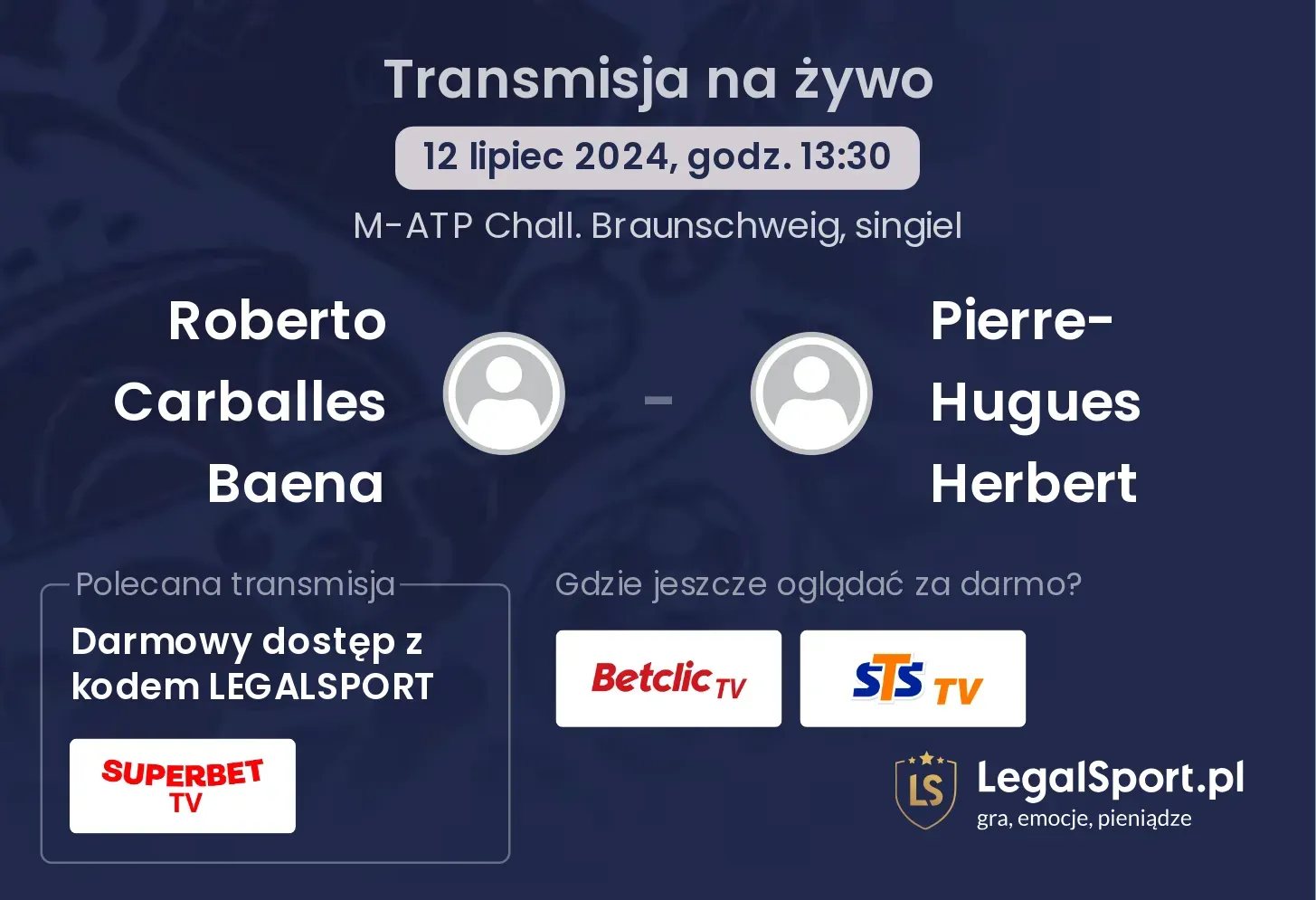 Roberto Carballes Baena - Pierre-Hugues Herbert gdzie oglądać? Transmisja online za darmo (12.07, godz. 13:30)